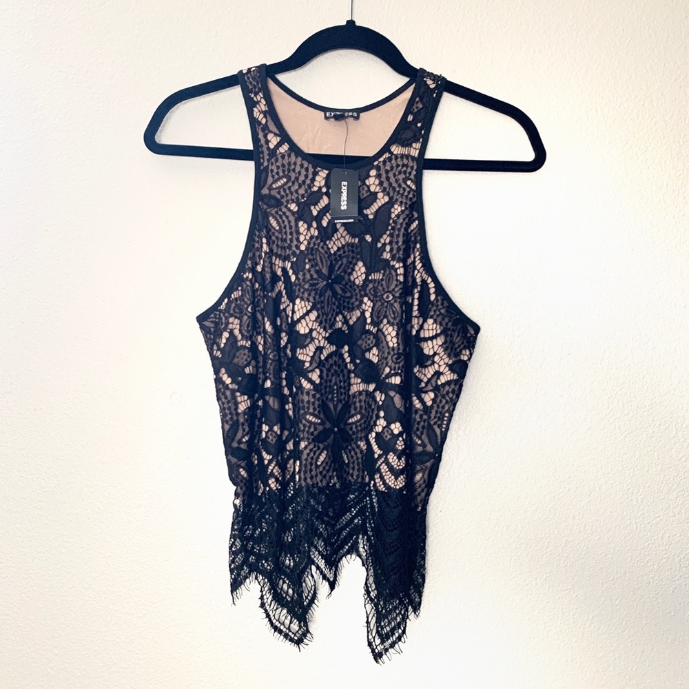 NEW Express black lace crop tank top size small